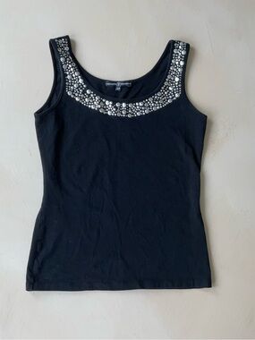 Y2K black tank top with silver stud design